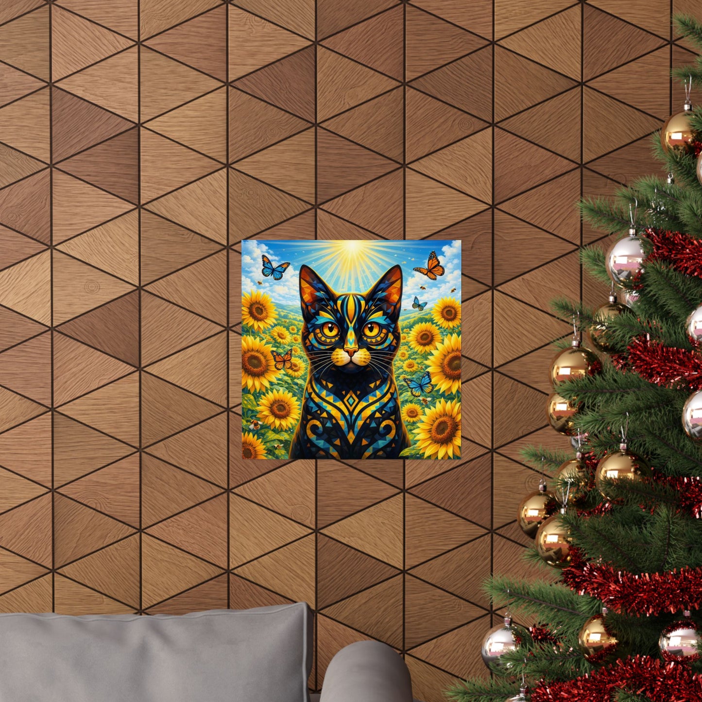 Sunflower Cat Poster — Vibrant Stained-Glass Cat Art Print