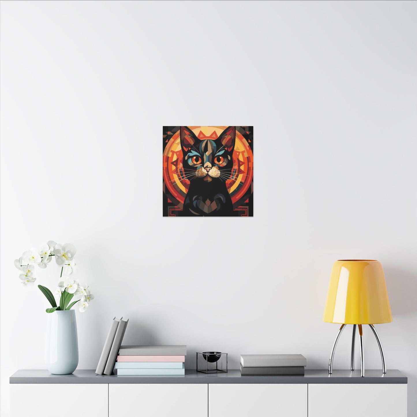 Geometric Black Cat Canvas Art – Modern Abstract Cat Portrait