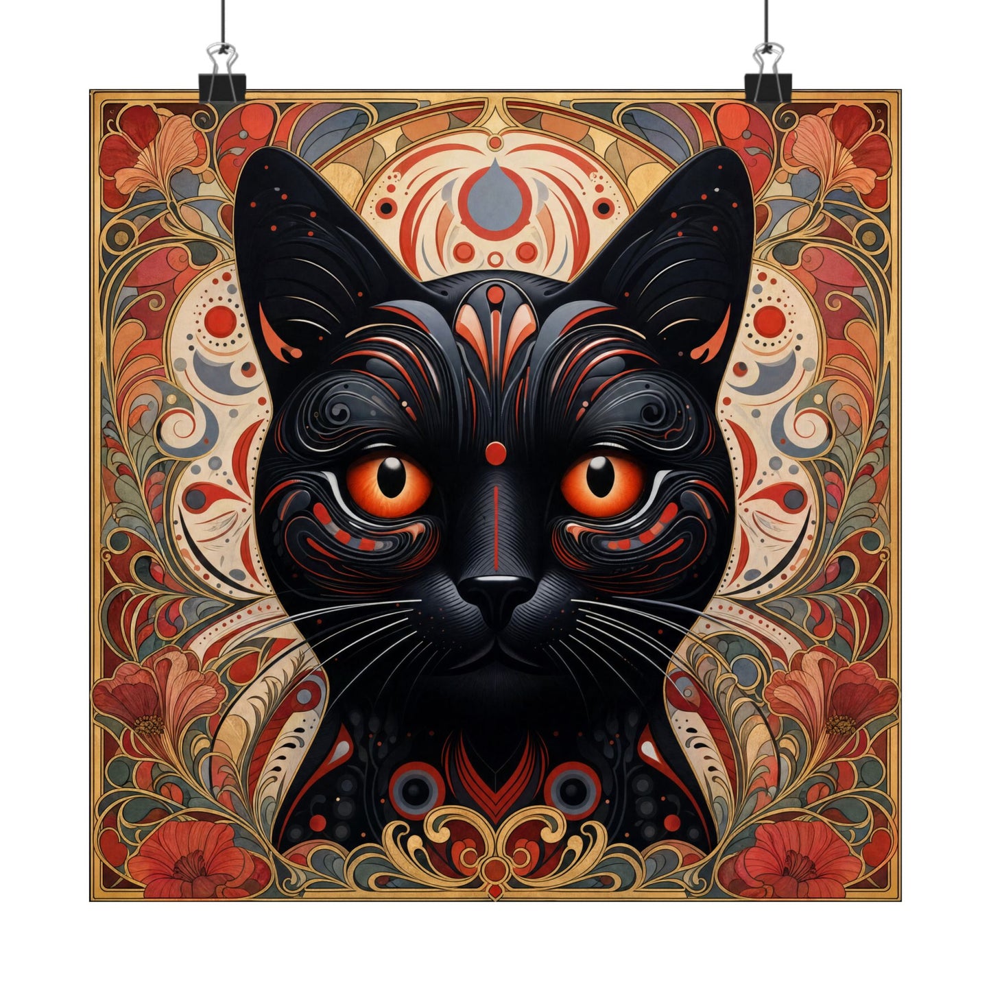 Mystic Black Cat Poster — Art Nouveau Matte Vertical Wall Print