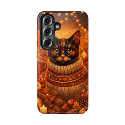 Cozy Autumn Cat Tough Phone Case — Cat in Sweater Fall Phone Cover