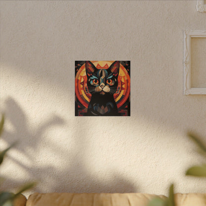 Geometric Black Cat Canvas Art – Modern Abstract Cat Portrait