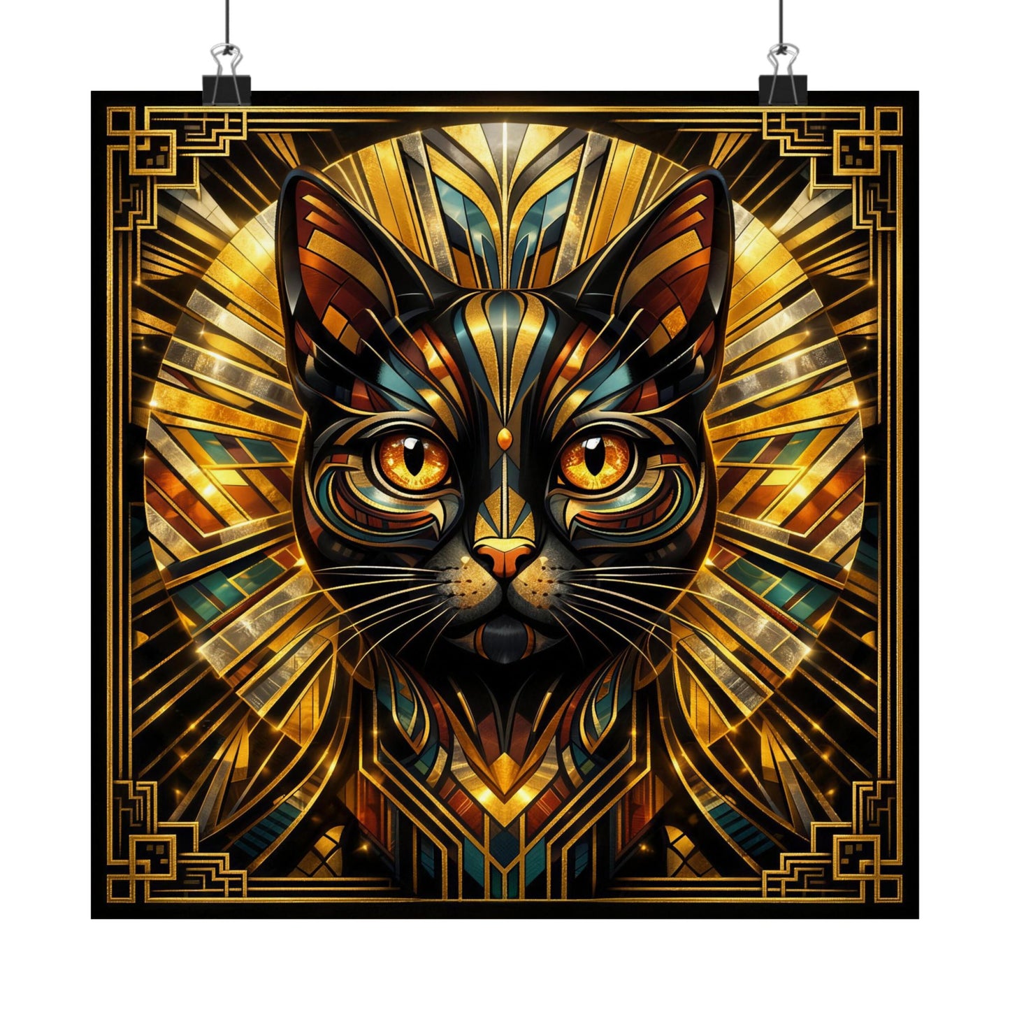 Art Deco Golden Cat Poster — Matte Vertical Wall Art