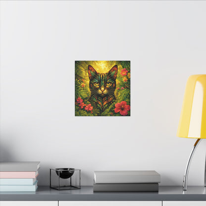 Tropical Cat Canvas Wall Art — Colorful Botanical Cat Portrait on Matte Stretched Canvas