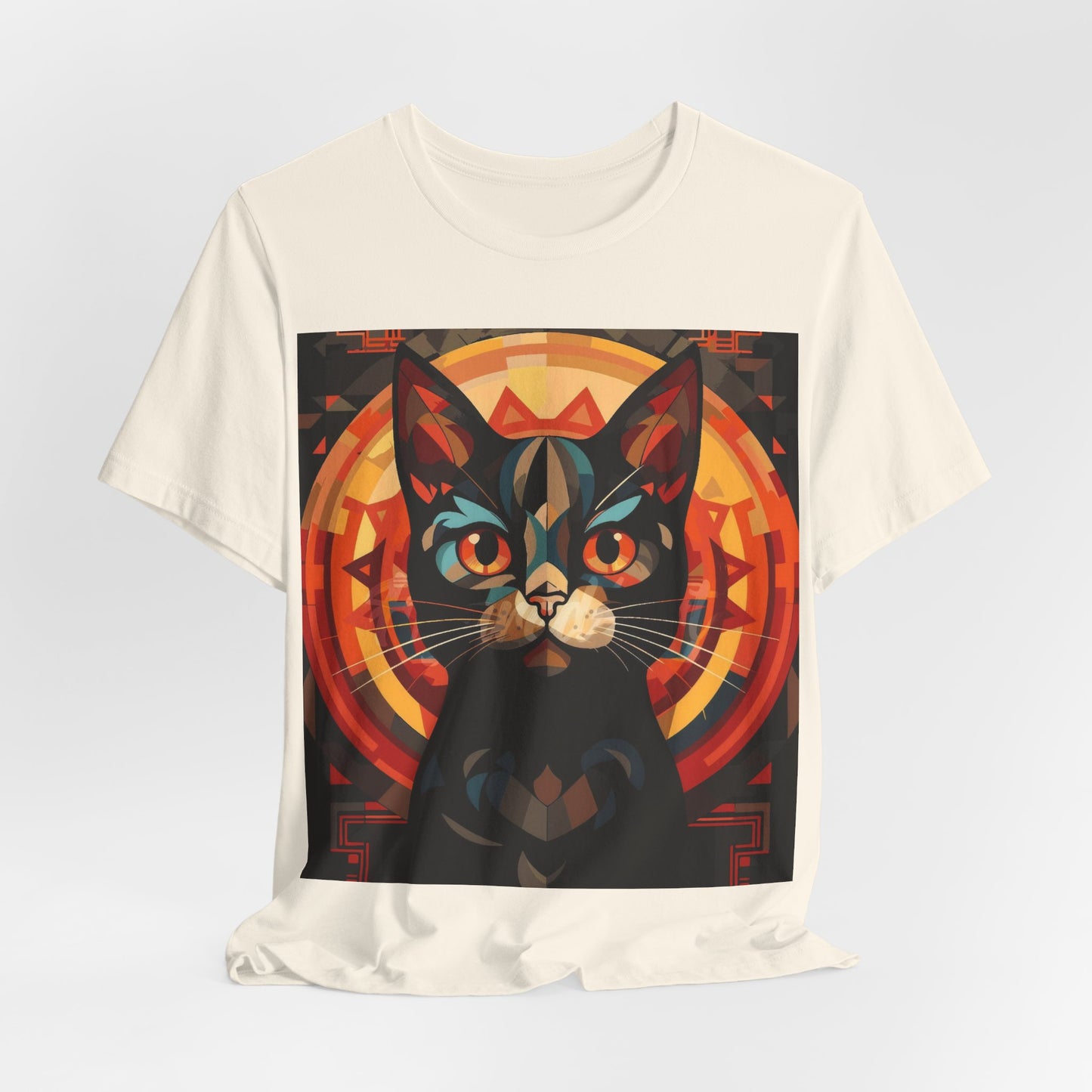 Cat Portrait Tee — Geometric Mystic Black Cat Graphic T-Shirt