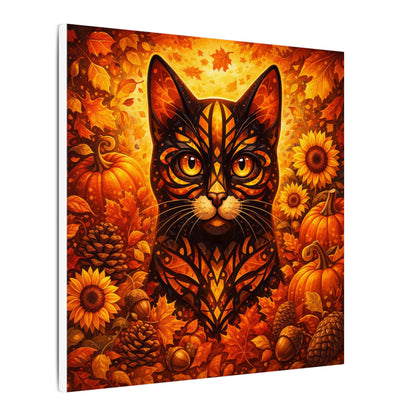 Autumn Cat Canvas Art — Pumpkin & Sunflower Fall Wall Decor