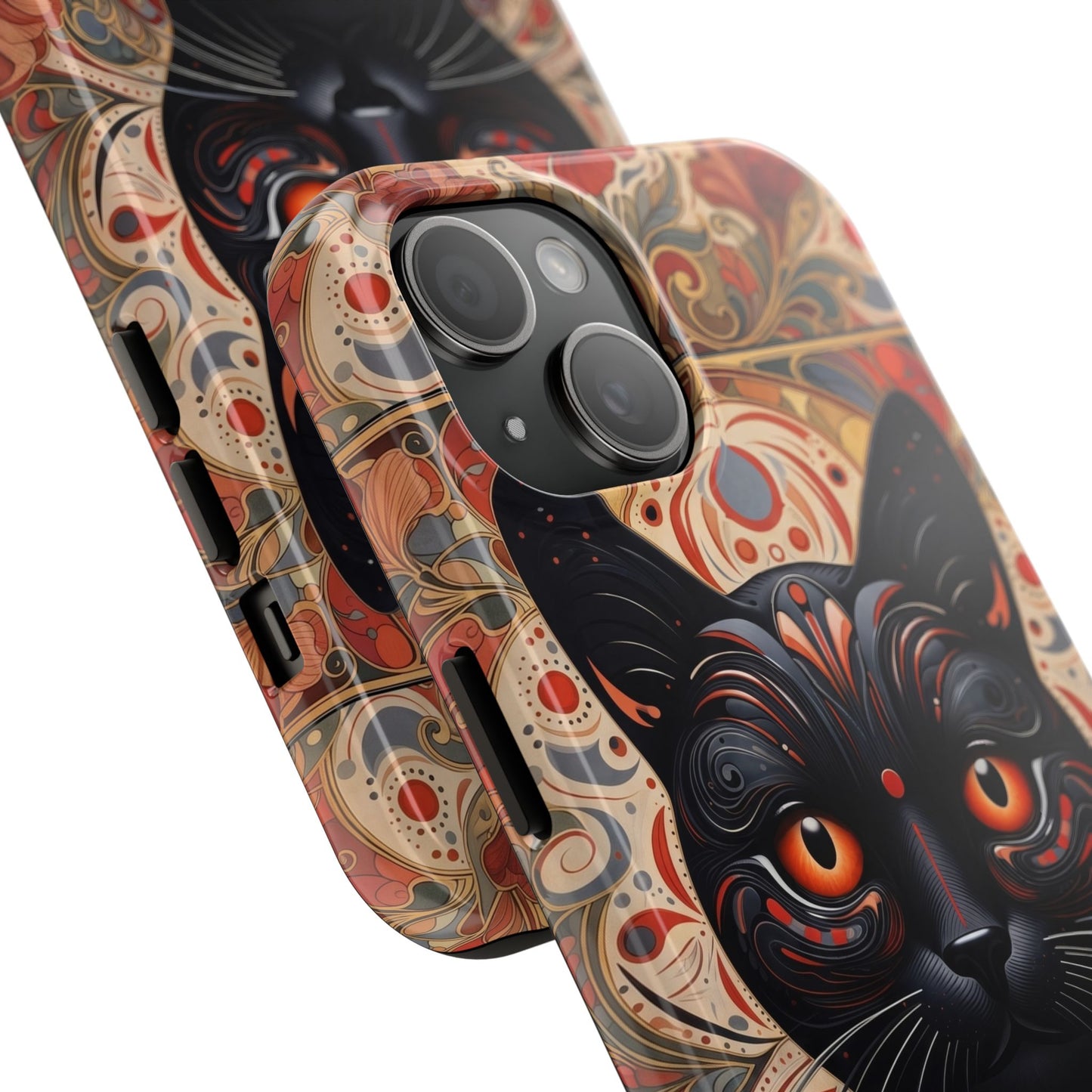 Black Cat Art Phone Case — Ornate Floral Gothic iPhone Protective Case