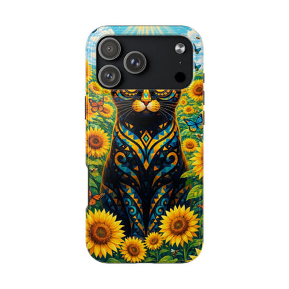 Sunflower Cat Tough Phone Case — Vibrant Boho Floral Armor for iPhone & Android