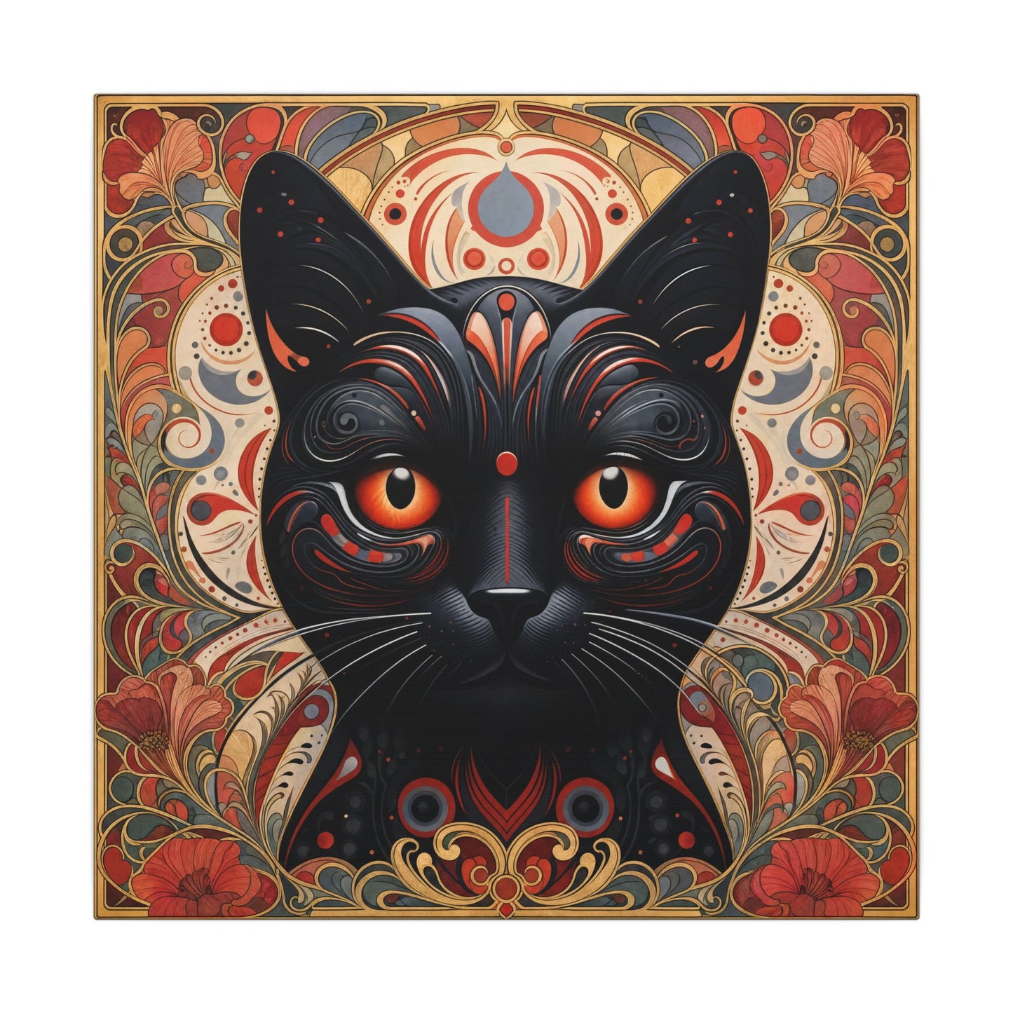 Mystic Black Cat Canvas Wall Art — Gothic Boho Cat Portrait