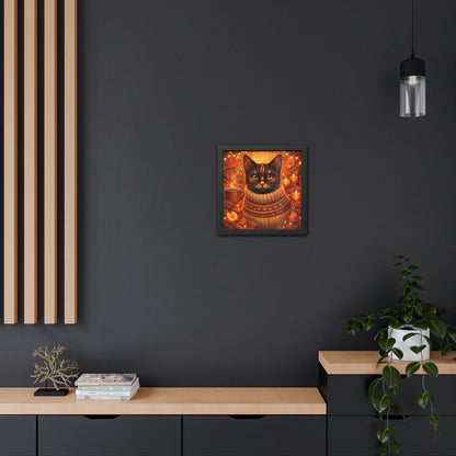 Autumn Cozy Cat Framed Poster — Sweater Cat Wall Art for Fall Decor