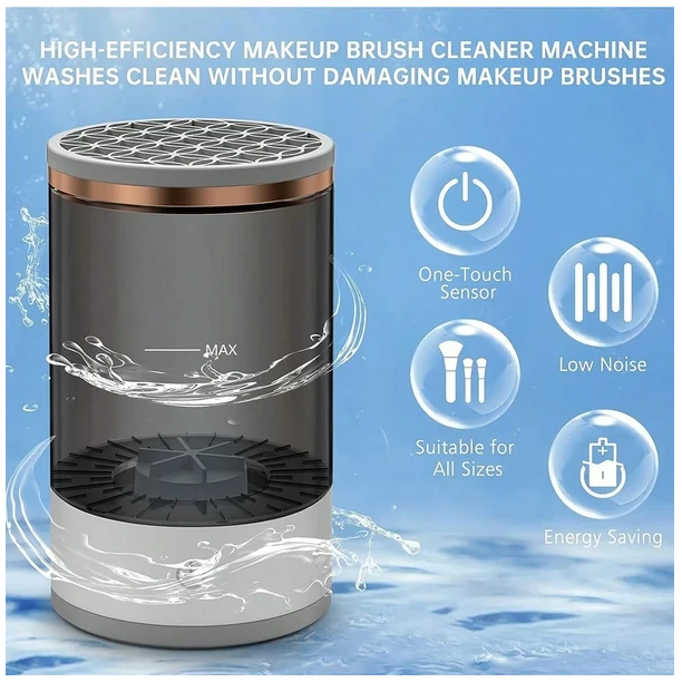 Electric makeup brush cleaner with splash guard and display light on