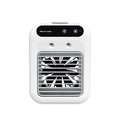 Ivory mini air cooler fan front view with grille and top control buttons