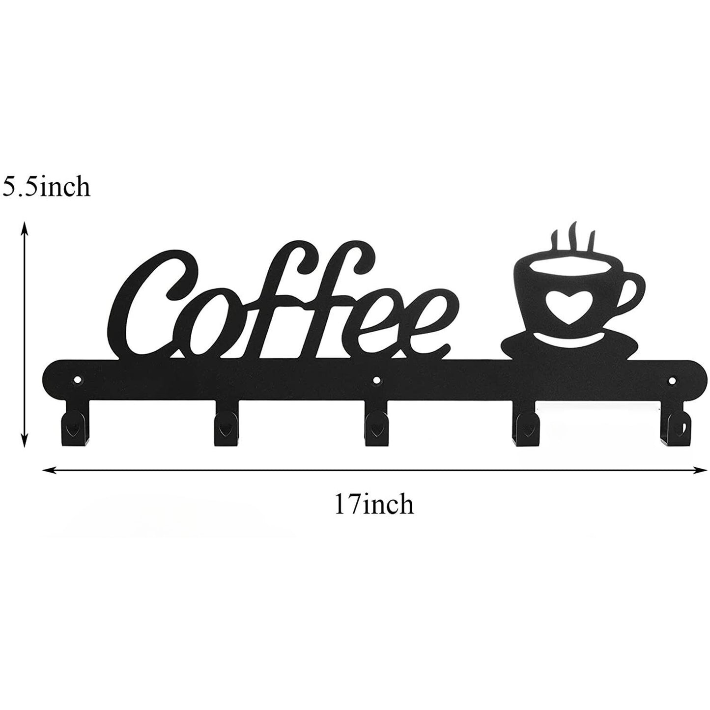 Wall mug holder rack size 17 in by 5.5 in, coffee logo design