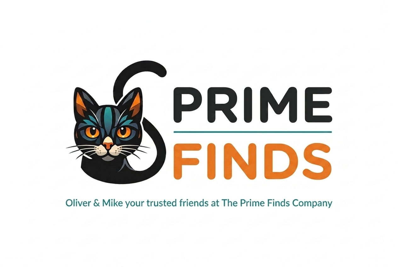 Prime Finds Logo — Teal Tagline Rounded Font A — Oliver & Mike